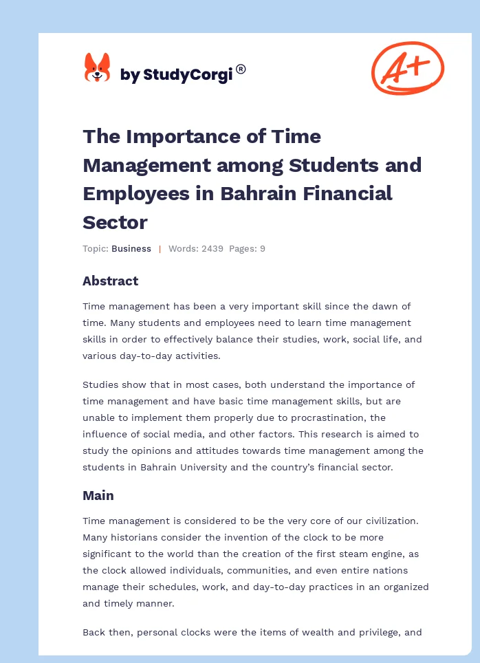The Importance of Time Management among Students and Employees in Bahrain Financial Sector. Page 1