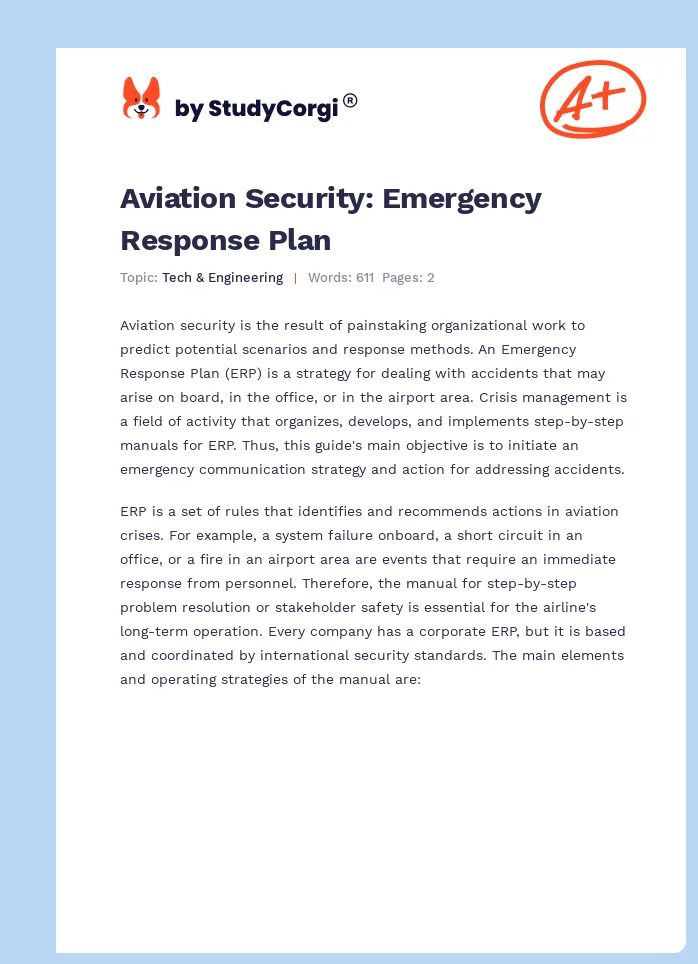 Aviation Security: Emergency Response Plan. Page 1