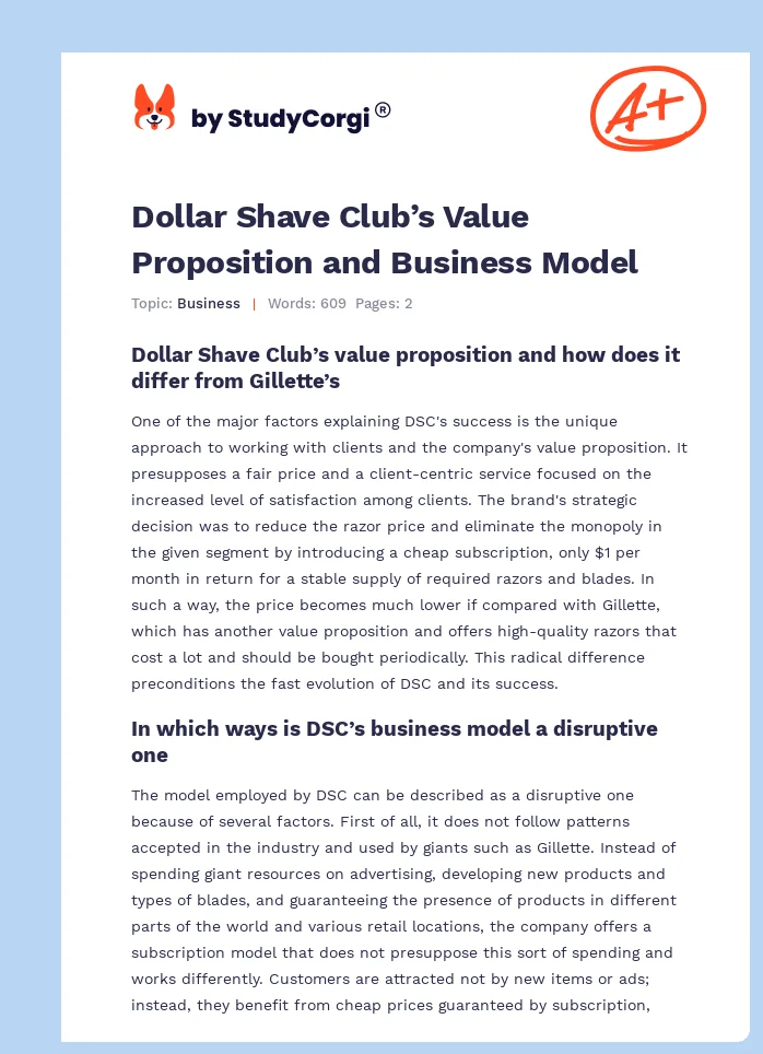 Dollar Shave Club’s Value Proposition and Business Model. Page 1