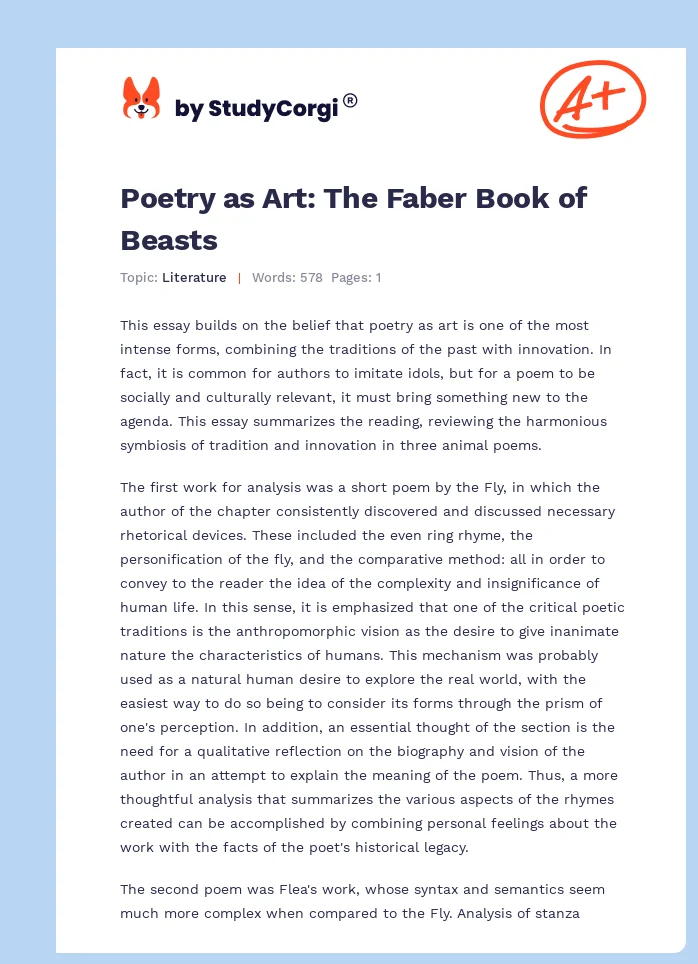 Poetry as Art: The Faber Book of Beasts. Page 1