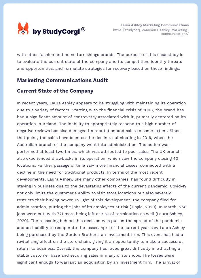 Laura Ashley Marketing Communications. Page 2