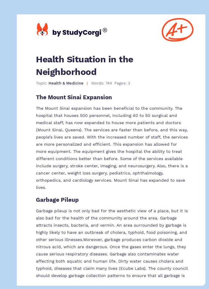 Health Situation in the Neighborhood. Page 1
