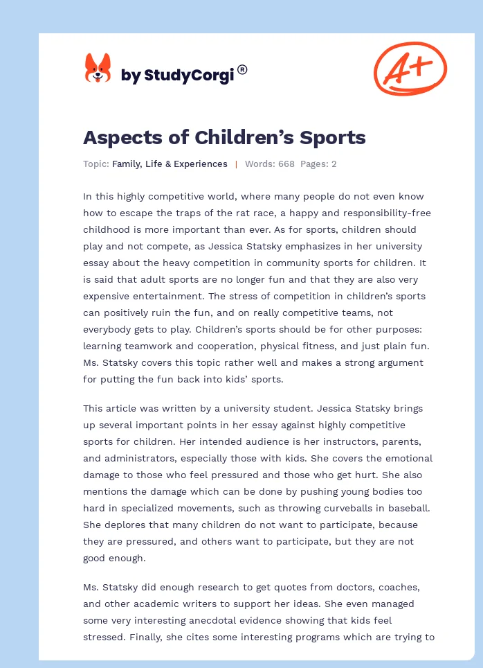 Aspects of Children’s Sports. Page 1