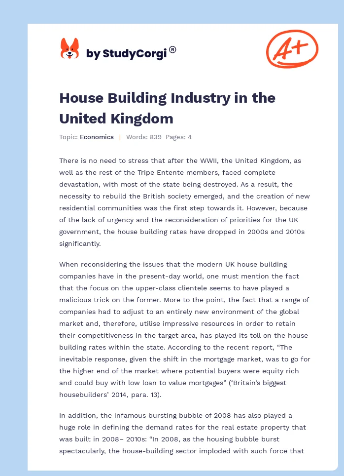 House Building Industry in the United Kingdom. Page 1