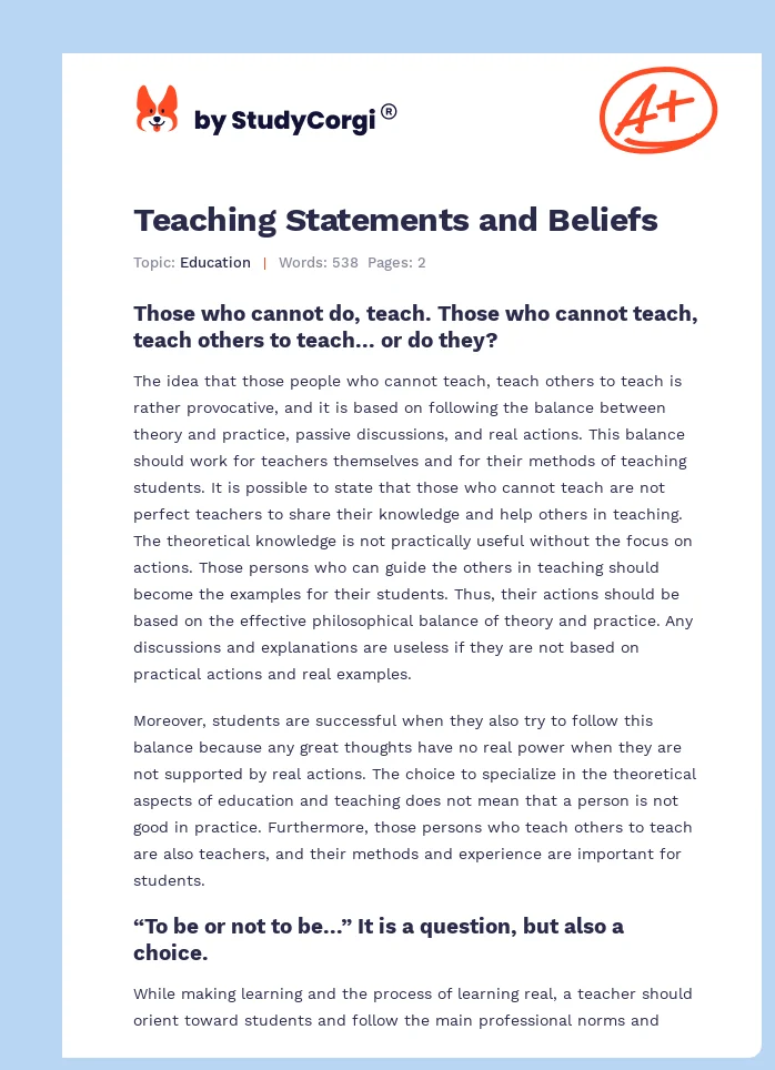 Teaching Statements and Beliefs. Page 1