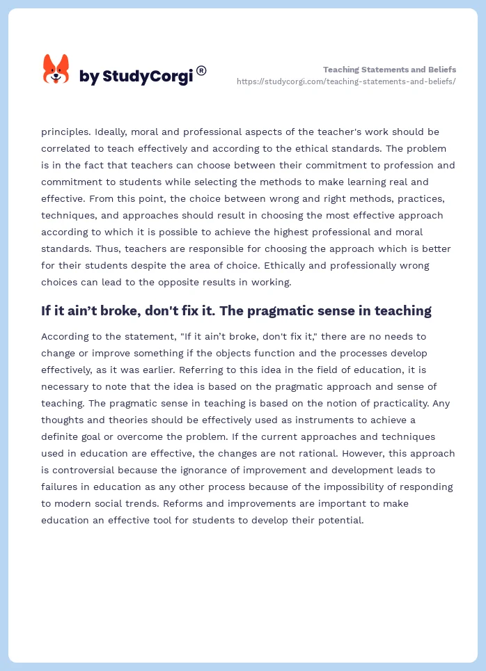 Teaching Statements and Beliefs. Page 2