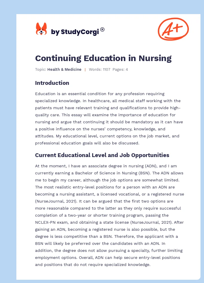 Continuing Education in Nursing. Page 1