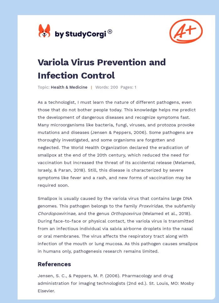 Variola Virus Prevention and Infection Control. Page 1