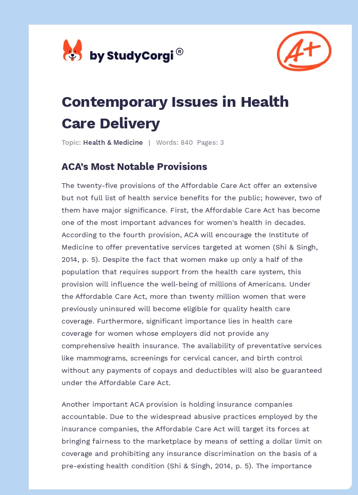 Contemporary Issues in Health Care Delivery. Page 1