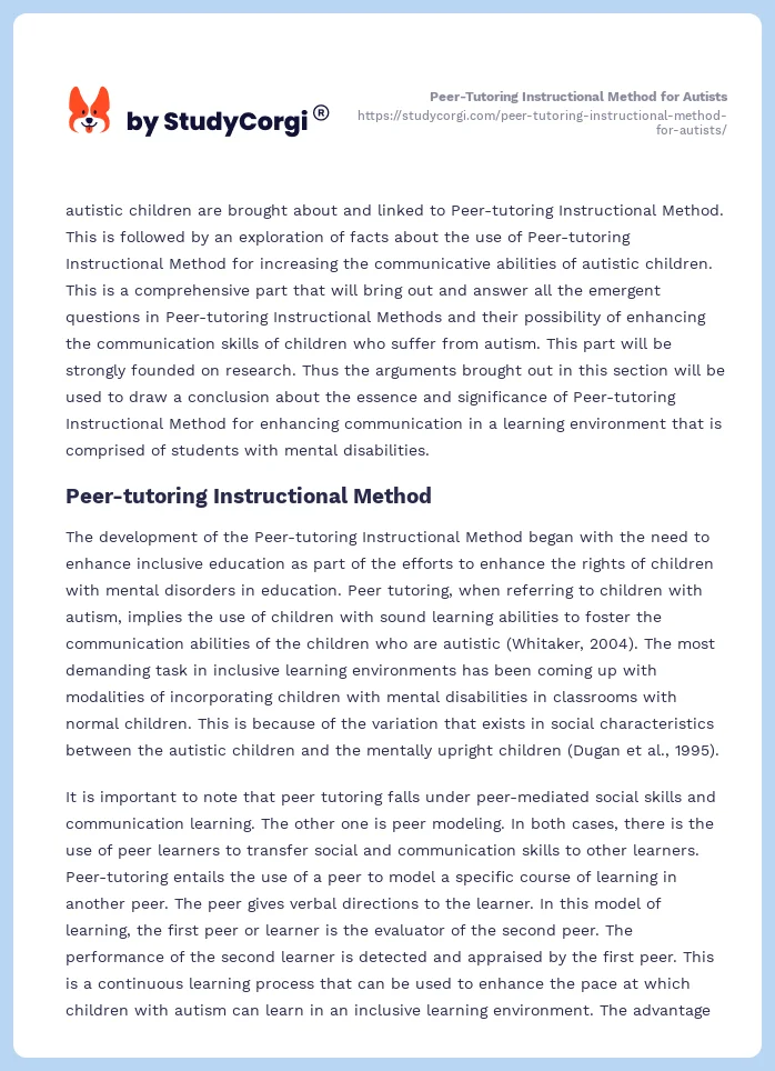 Peer-Tutoring Instructional Method for Autists. Page 2