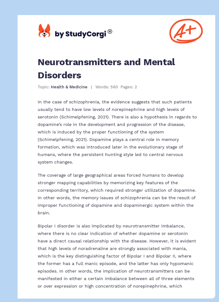 Neurotransmitters and Mental Disorders. Page 1