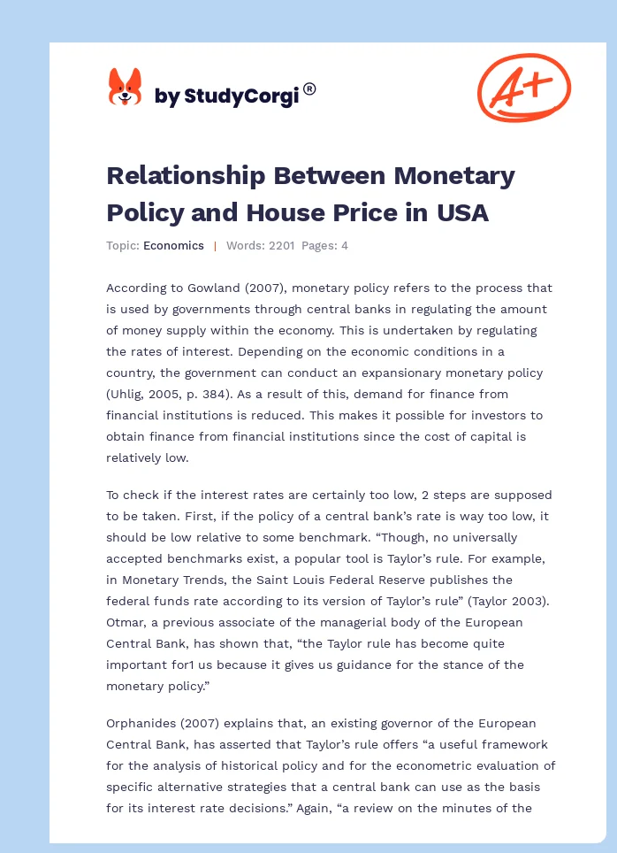 Relationship Between Monetary Policy and House Price in USA. Page 1