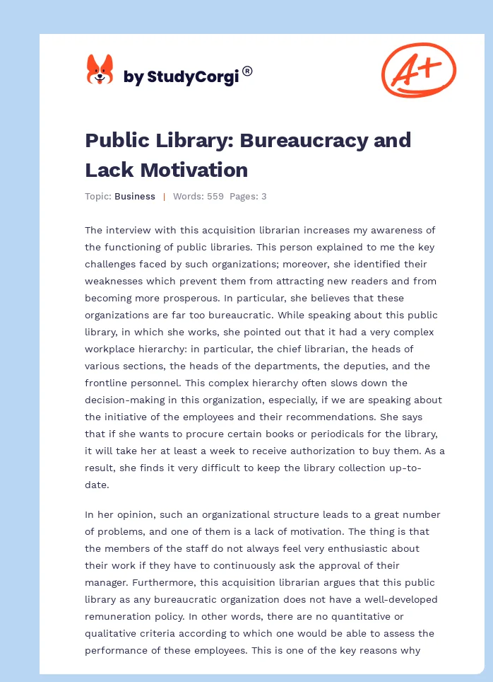Public Library: Bureaucracy and Lack Motivation. Page 1