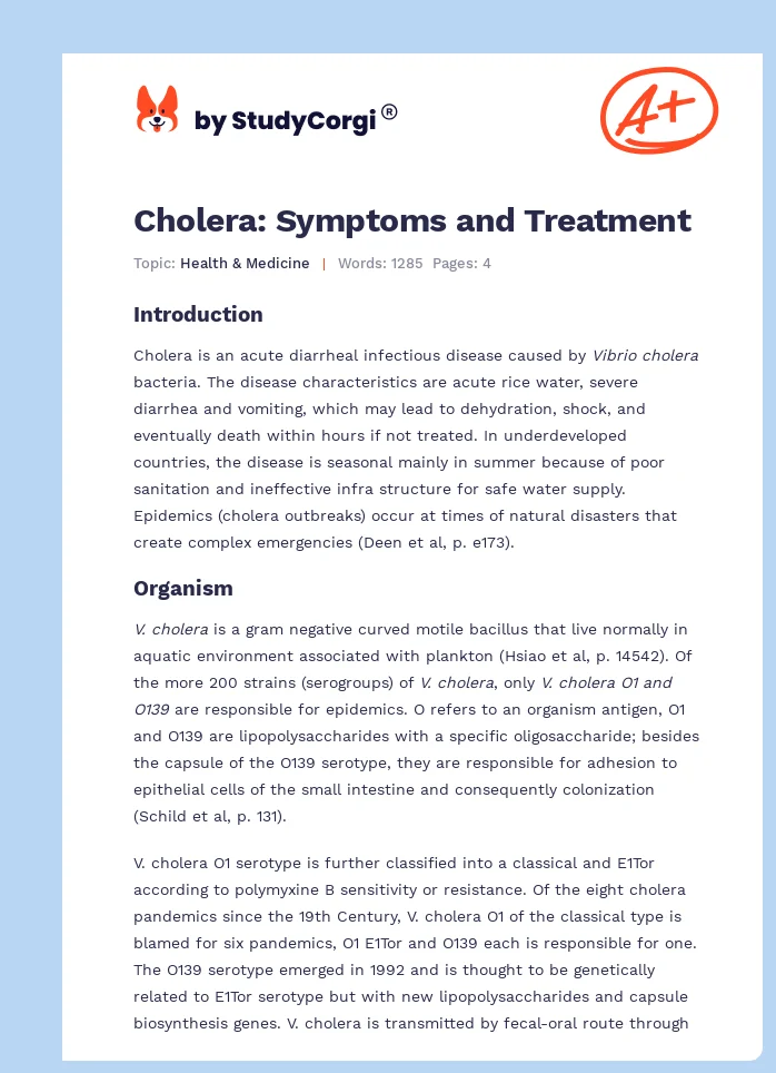 Cholera: Symptoms and Treatment. Page 1