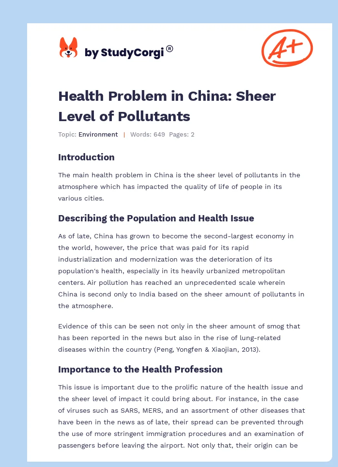 Health Problem in China: Sheer Level of Pollutants. Page 1