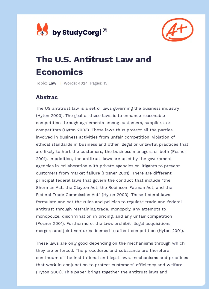 The U.S. Antitrust Law and Economics. Page 1