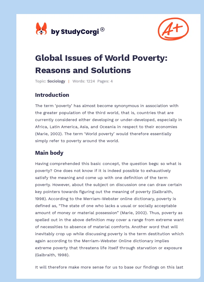 Global Issues of World Poverty: Reasons and Solutions. Page 1