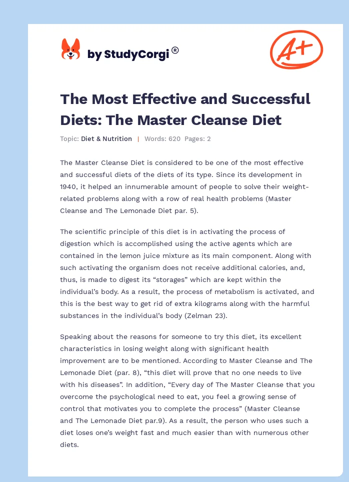 The Most Effective and Successful Diets: The Master Cleanse Diet. Page 1
