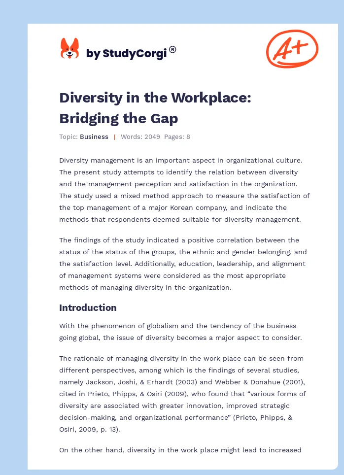 Diversity in the Workplace: Bridging the Gap. Page 1