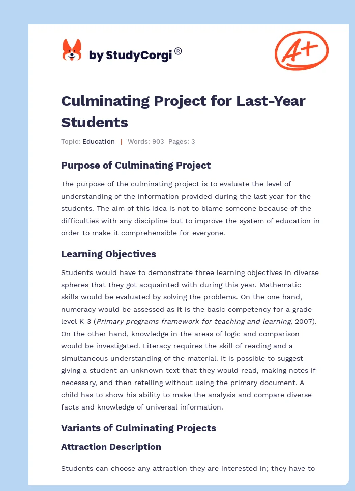 Culminating Project for Last-Year Students. Page 1
