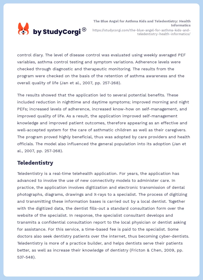 The Blue Angel for Asthma Kids and Teledentistry: Health Informatics. Page 2