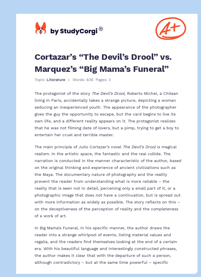 Cortazar’s “The Devil’s Drool” vs. Marquez’s “Big Mama’s Funeral”. Page 1