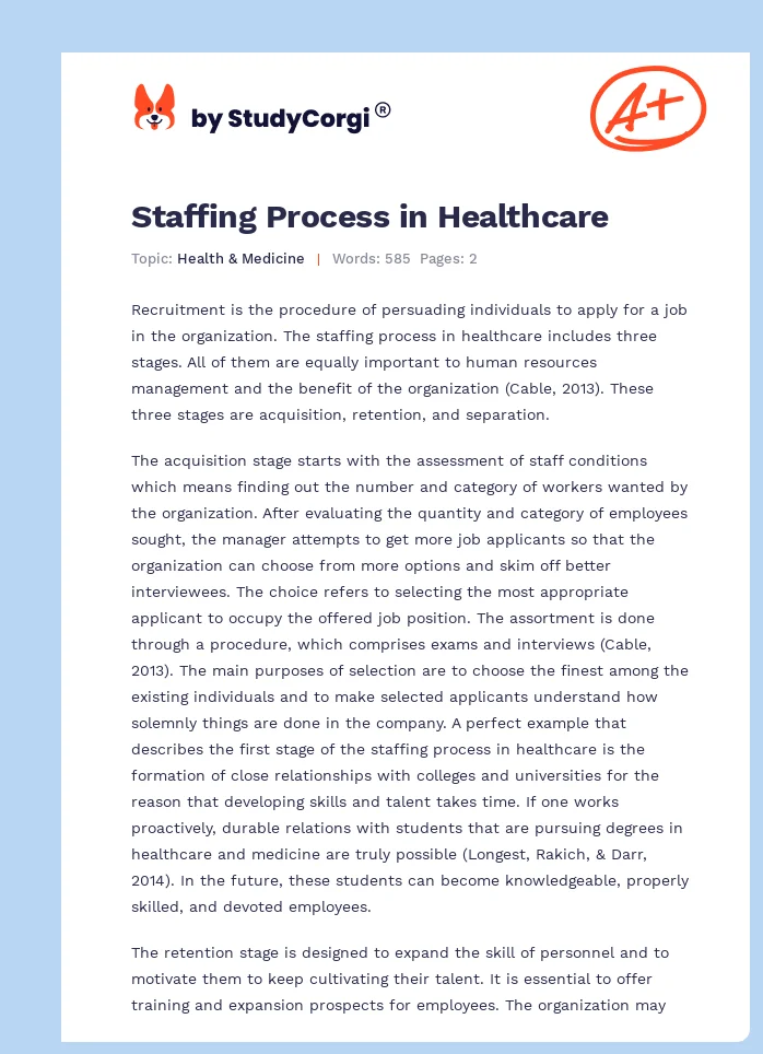 Staffing Process in Healthcare. Page 1