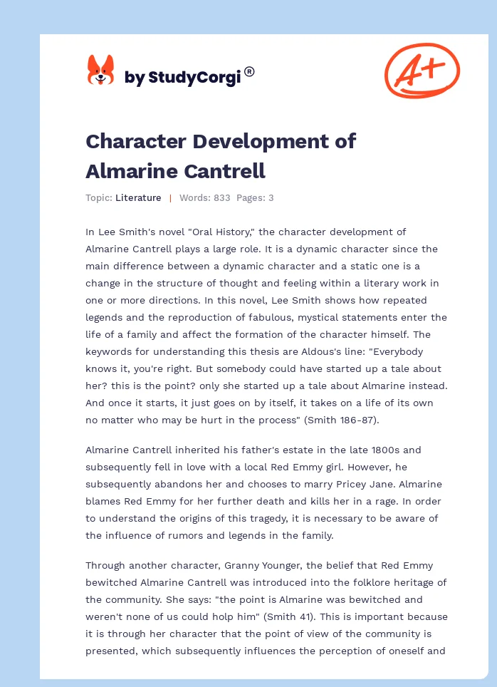 Character Development of Almarine Cantrell. Page 1