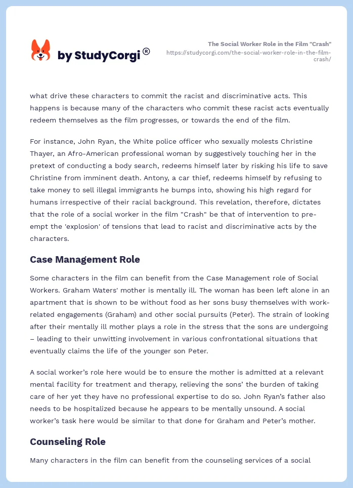 The Social Worker Role in the Film "Crash". Page 2