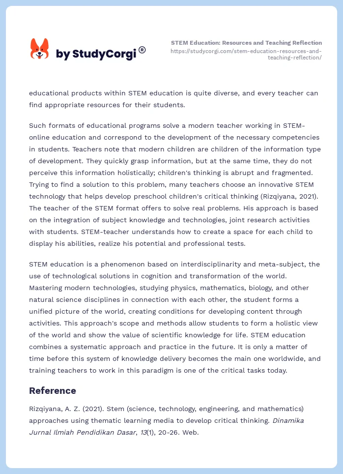 STEM Education: Resources and Teaching Reflection. Page 2