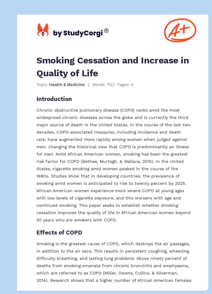 Smoking Cessation and Increase in Quality of Life. Page 1