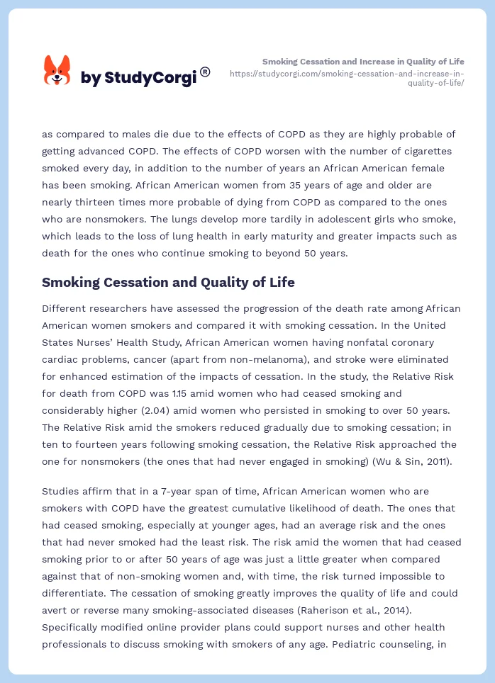 Smoking Cessation and Increase in Quality of Life. Page 2