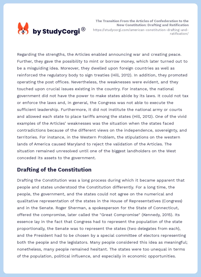 The Transition From the Articles of Confederation to the New Constitution: Drafting and Ratification. Page 2