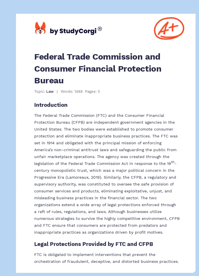 Federal Trade Commission and Consumer Financial Protection Bureau. Page 1