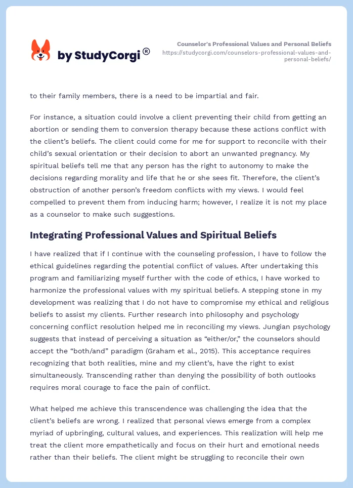 Counselor's Professional Values and Personal Beliefs. Page 2