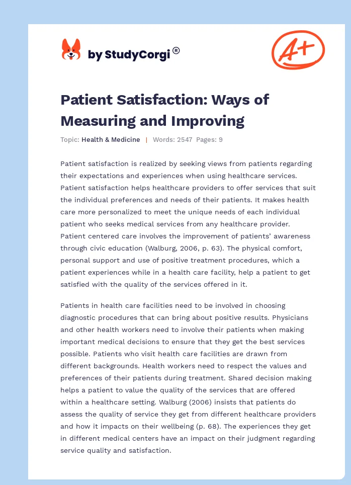 Patient Satisfaction: Ways of Measuring and Improving. Page 1