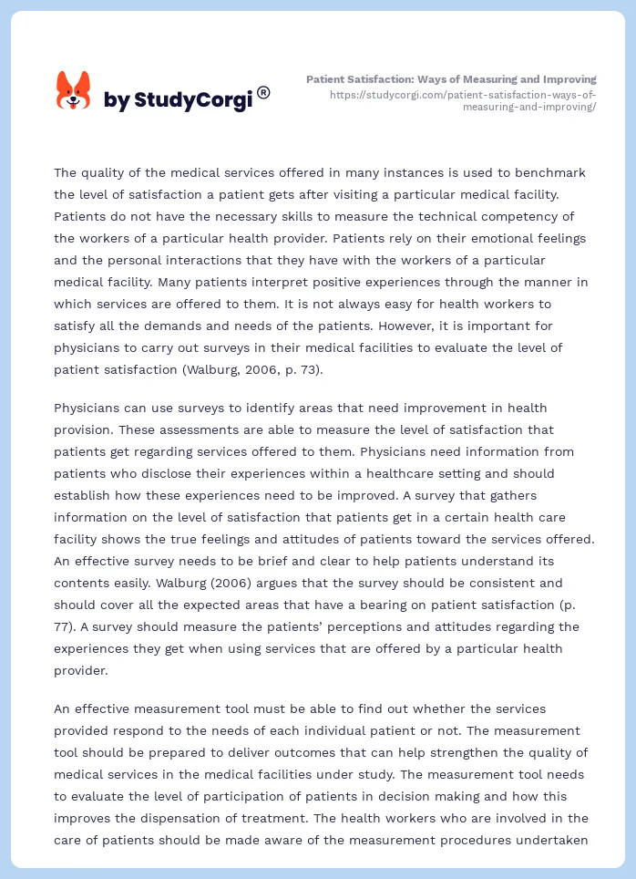 Patient Satisfaction: Ways of Measuring and Improving. Page 2