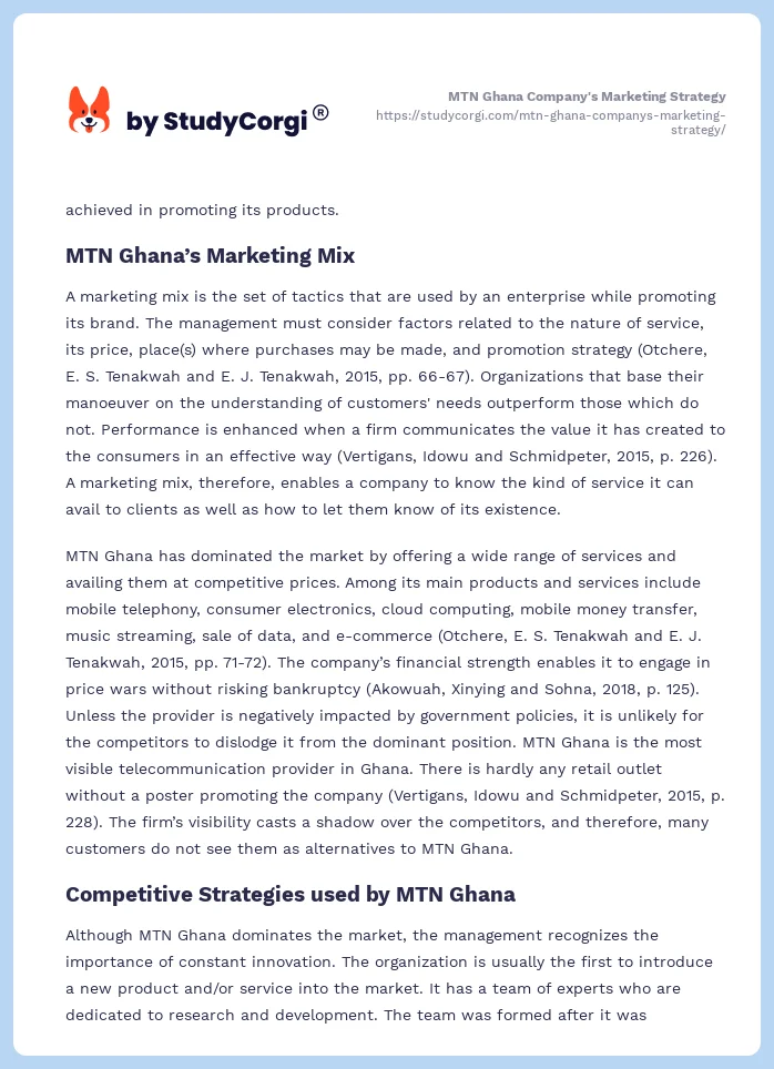 MTN Ghana Company's Marketing Strategy. Page 2