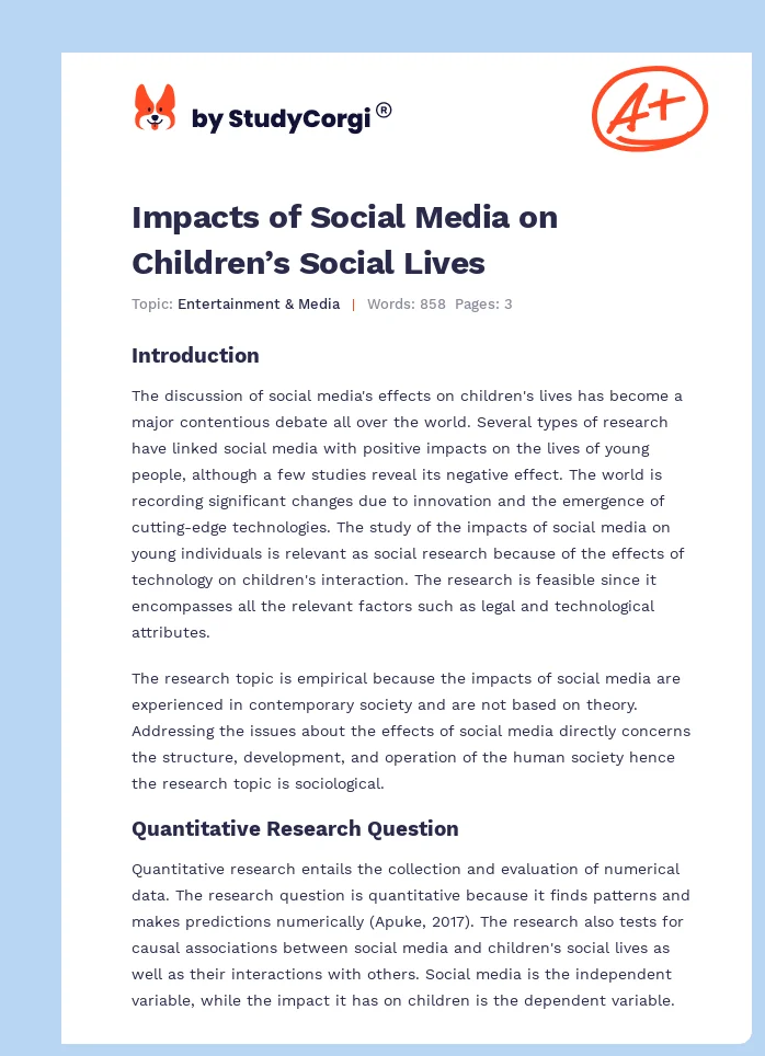 Impacts of Social Media on Children’s Social Lives. Page 1