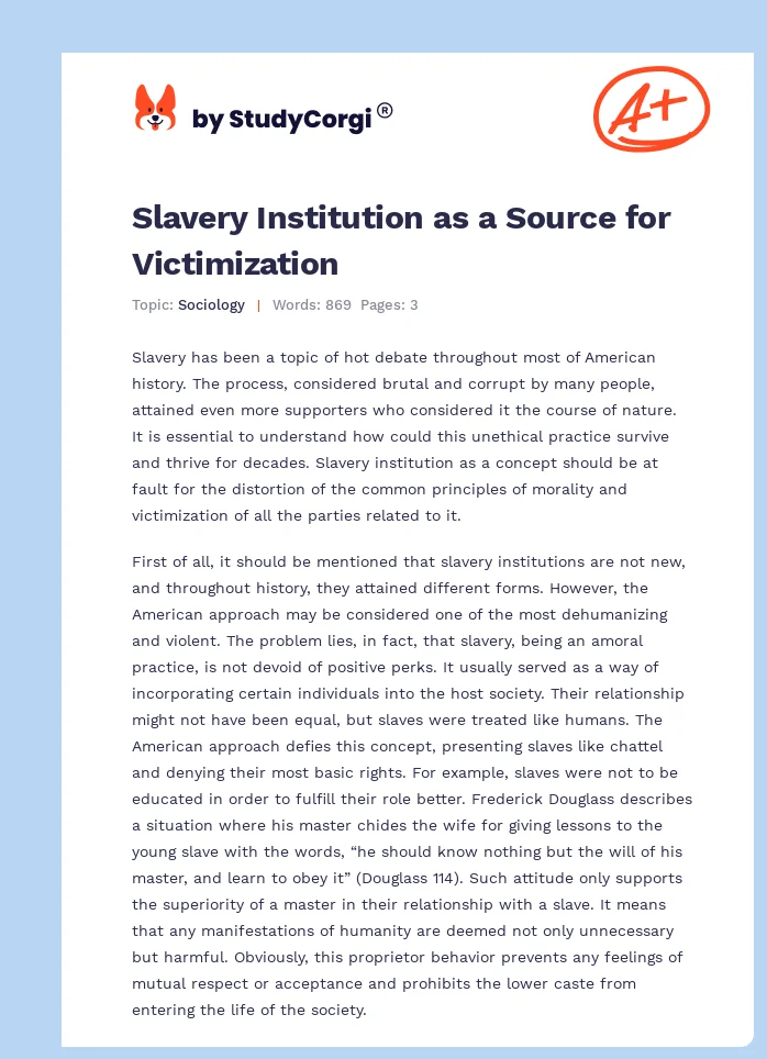 Slavery Institution as a Source for Victimization. Page 1