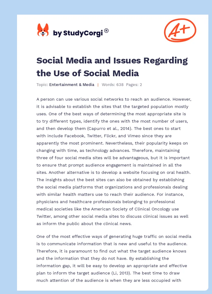 Social Media and Issues Regarding the Use of Social Media. Page 1