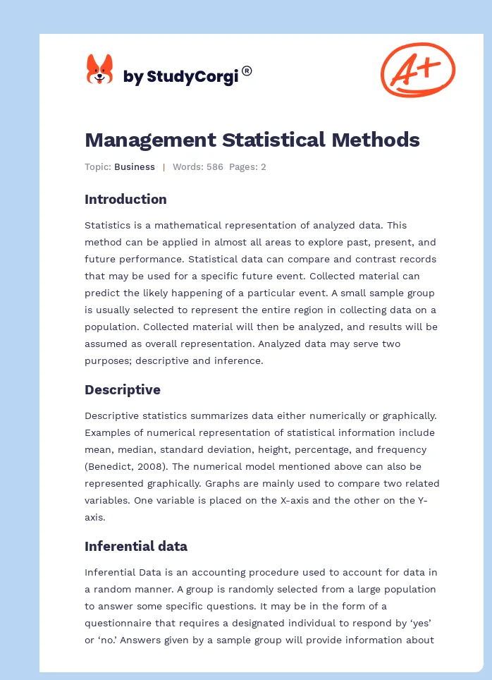 Management Statistical Methods. Page 1