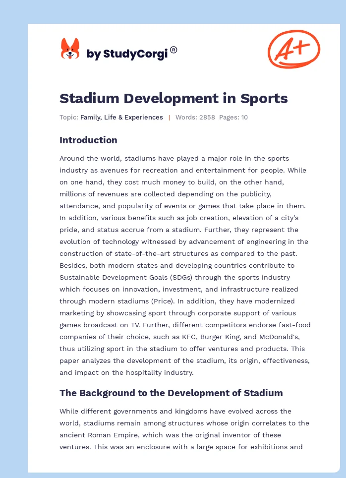 Stadium Development in Sports. Page 1