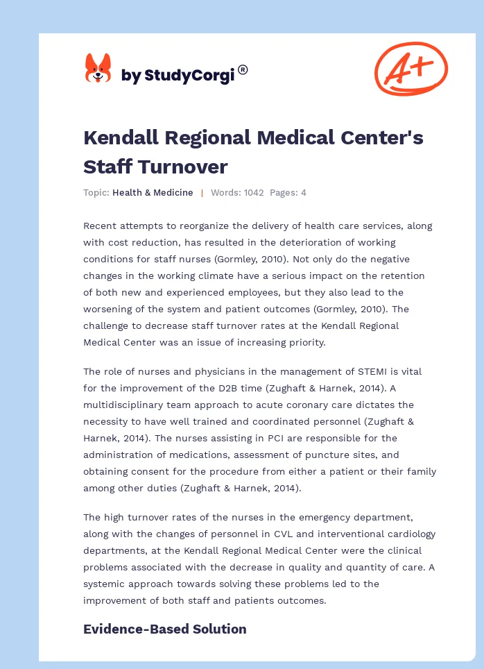 Kendall Regional Medical Center's Staff Turnover. Page 1