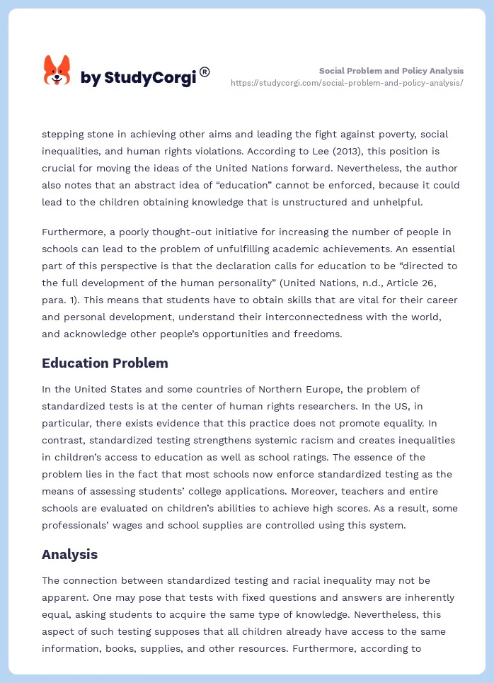 Social Problem and Policy Analysis. Page 2