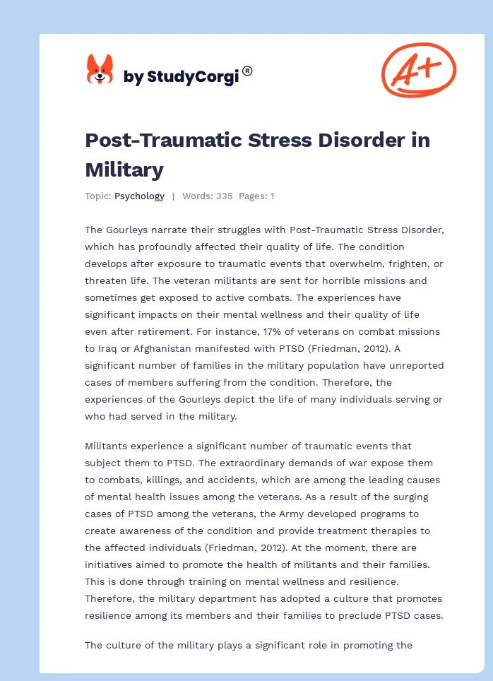 Post-Traumatic Stress Disorder in Military. Page 1