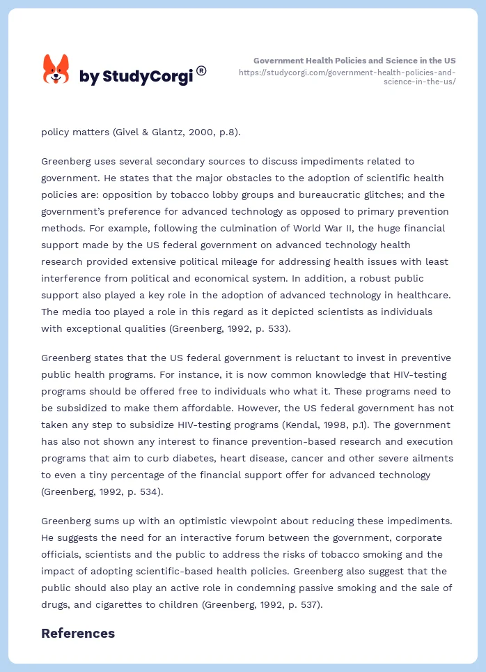 Government Health Policies and Science in the US. Page 2