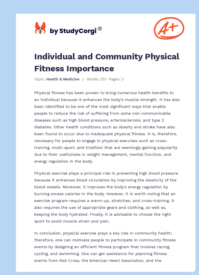 Individual and Community Physical Fitness Importance. Page 1