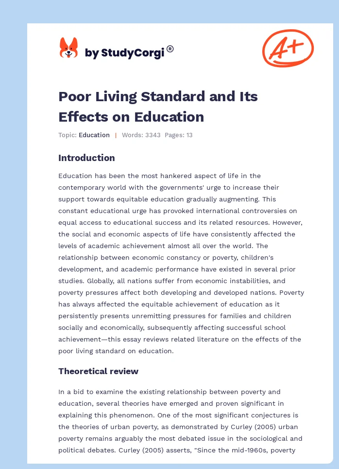 Poor Living Standard and Its Effects on Education. Page 1