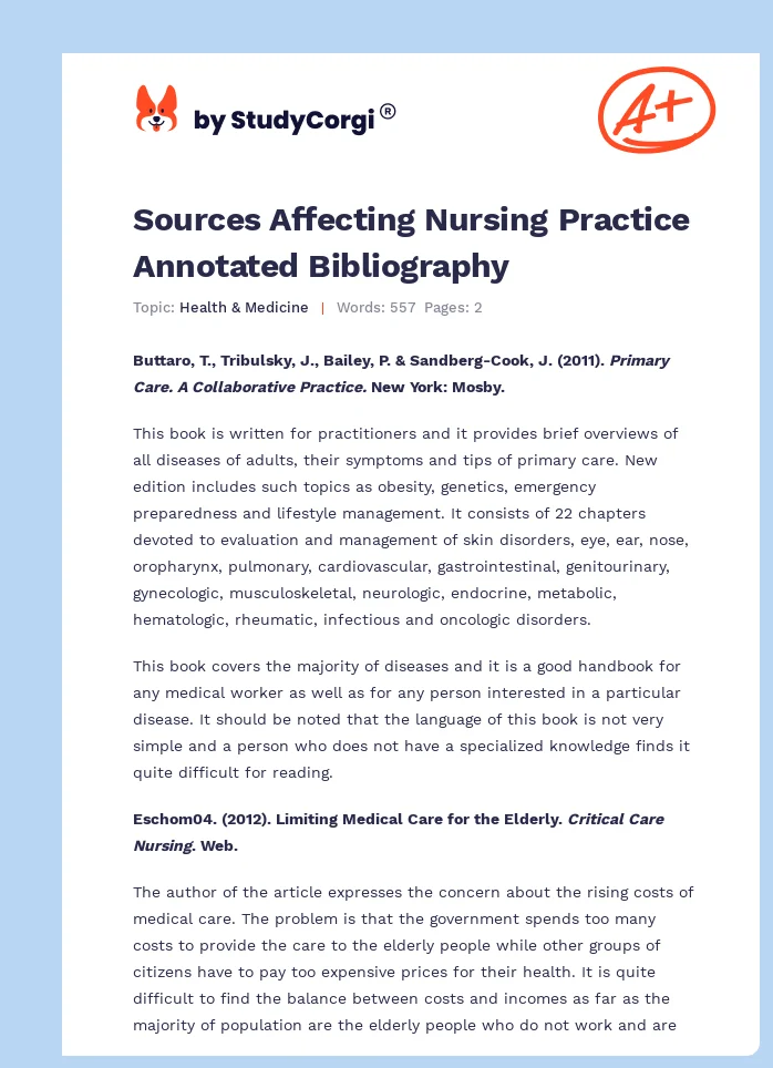 Sources Affecting Nursing Practice Annotated Bibliography. Page 1